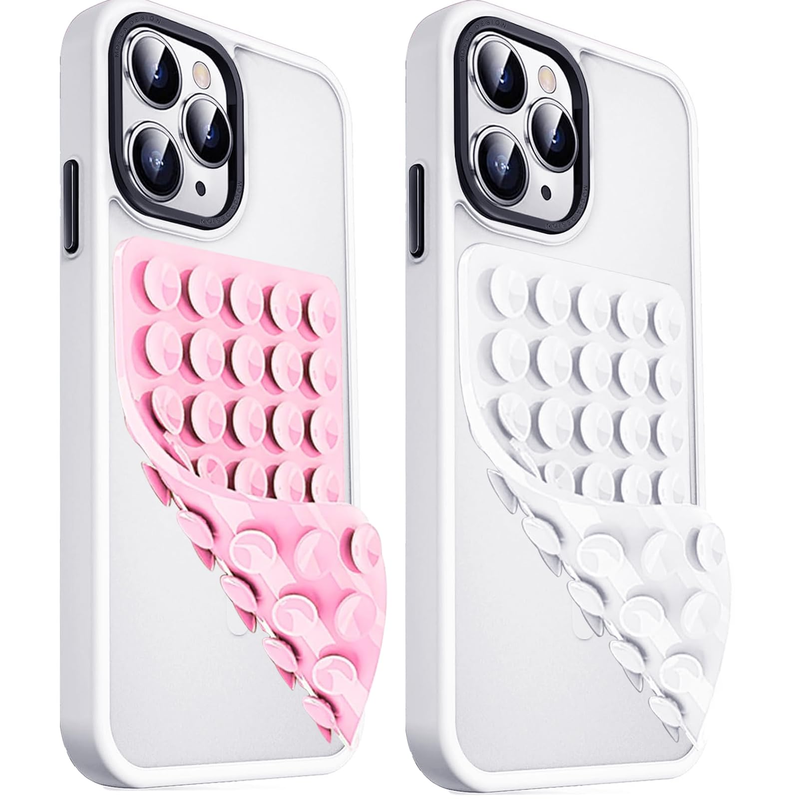 2 Pack Double Sided Silicone Suction Cup Phone Case Mount, Hands-Free Strong Grip Silicon Phone Holder for Selfies and Videos, Non Slip Phone Accessories (LightPink&Translucent)